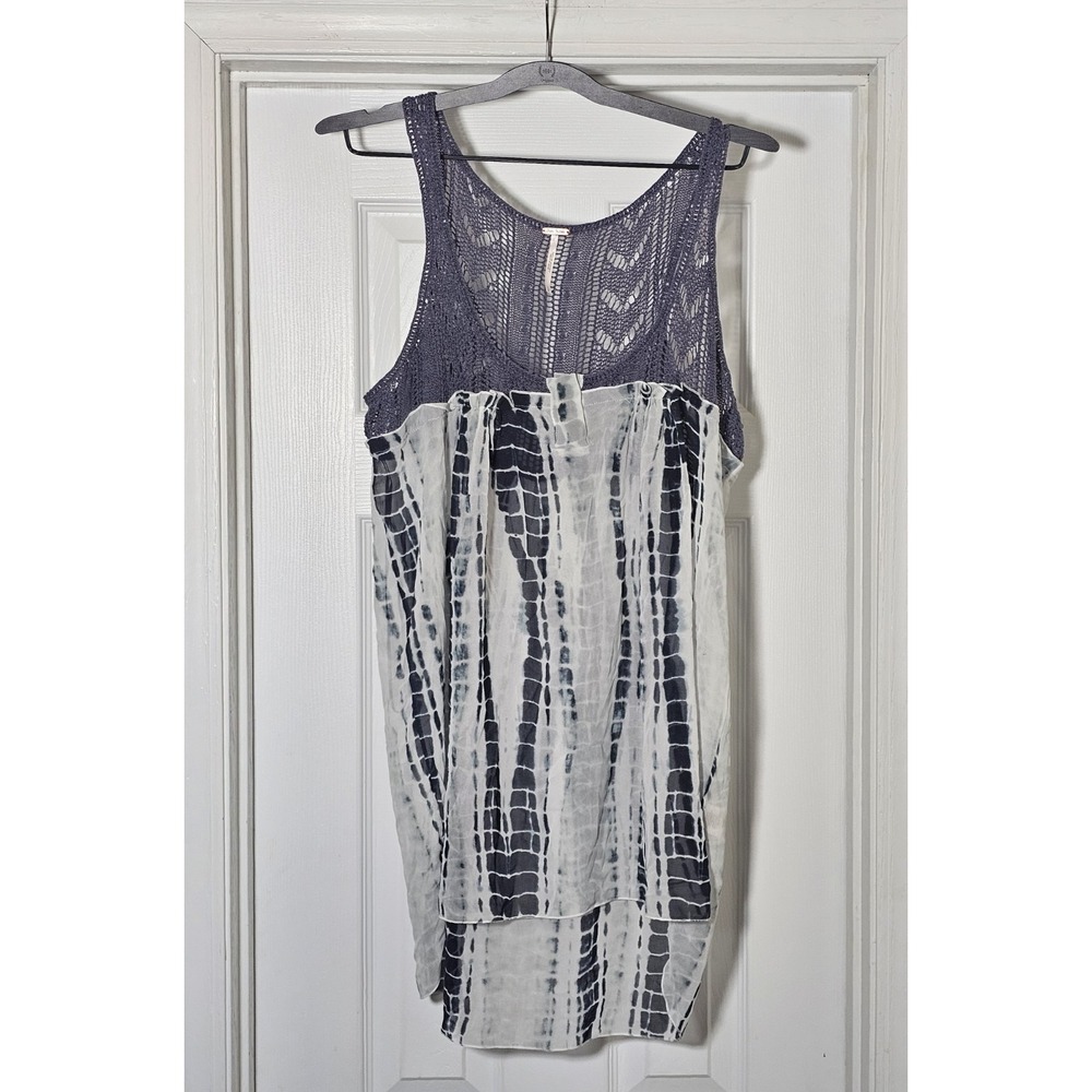Free People Blue Susquehanna Crochet Tie Dye Tank Top Cami Boho Size Large